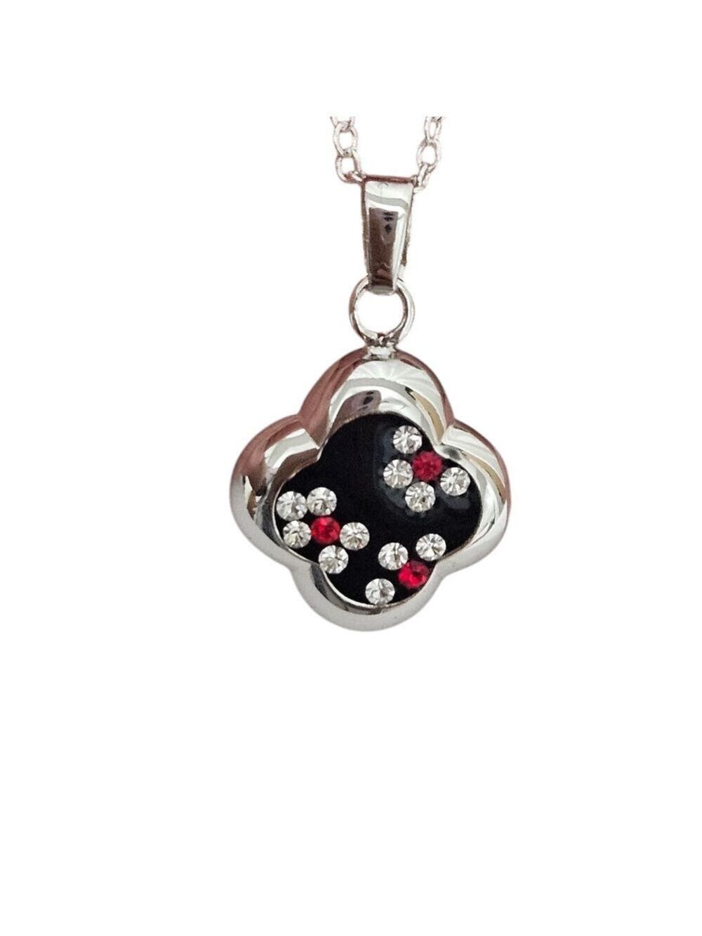 Sterling Silver Red/Black Flowerl Women's Pendant Necklace